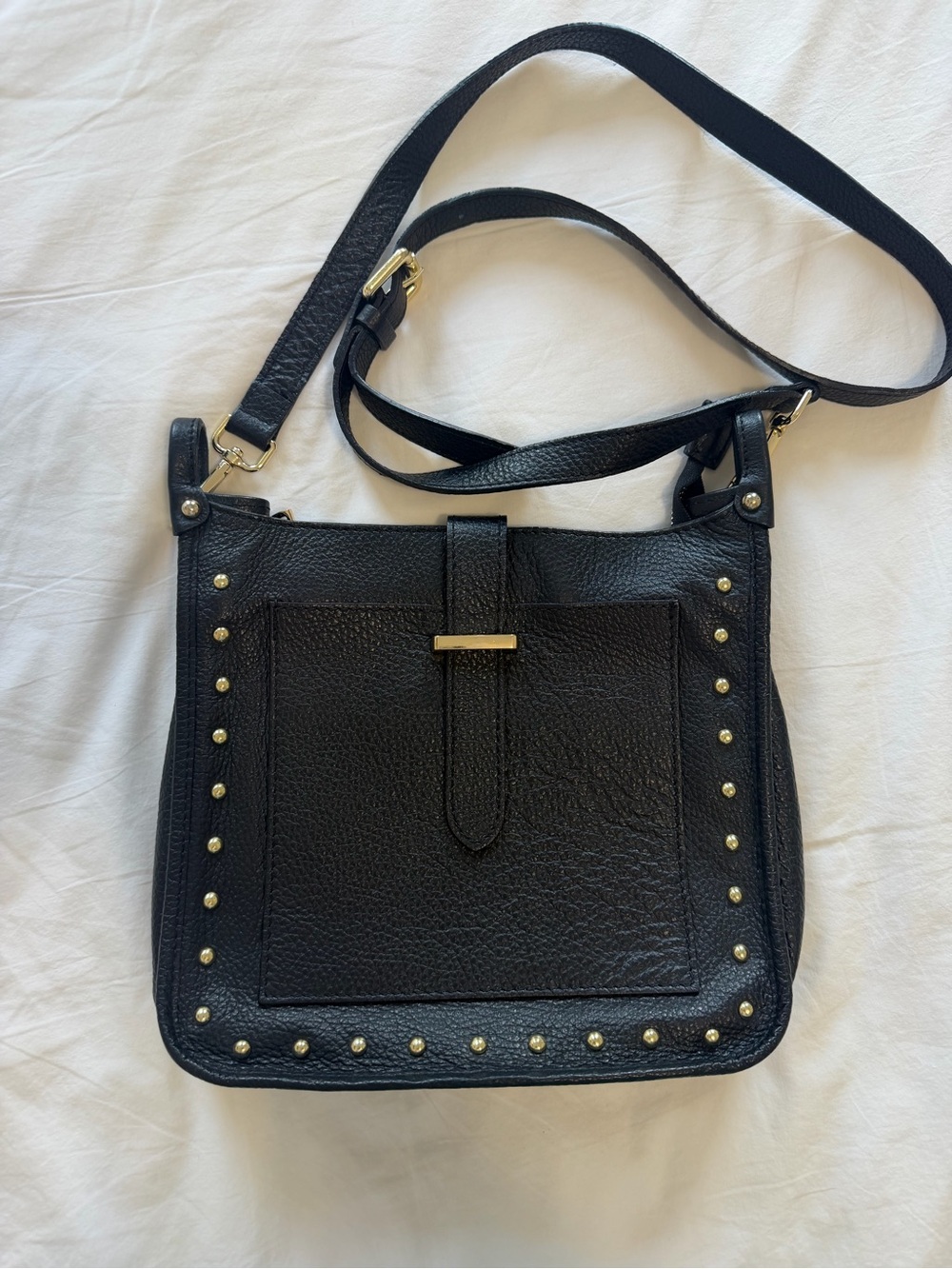 Black Studded Leather Crossbody Bag - Classic Women's Shoulder Bag